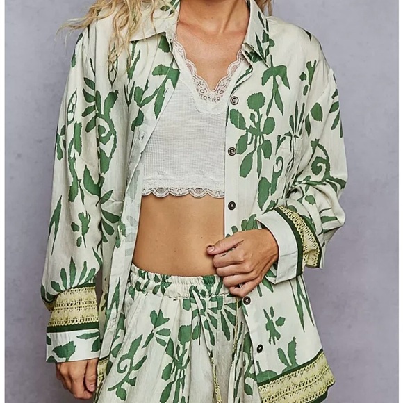 POL Pants - POL SET!! Green Floral Women's Pants and Blouse